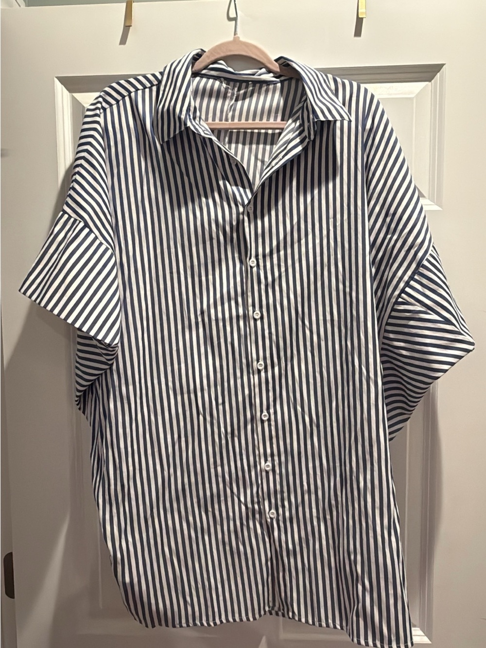 Striped Mini Shirt Dress in Navy & White